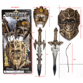 Warfare Sword Set featuring swords, a shield, and a detailed mask for collectors and cosplay enthusiasts.